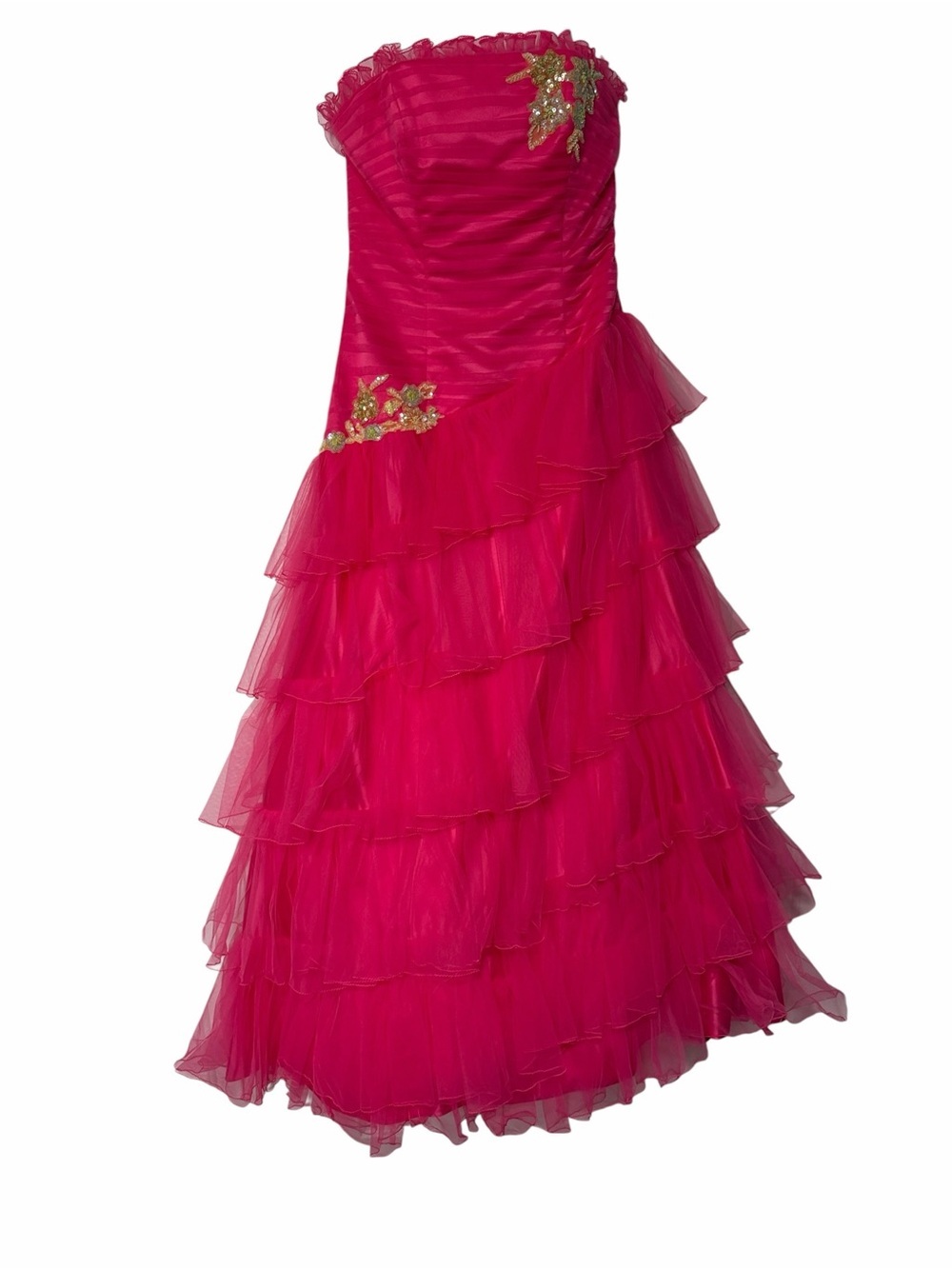 Maggie Sottero Vintage Pink Pageant Strapless Ruffle Ballgown Evening Wear sz 12 - Picture 2 of 9